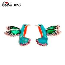 KISS ME милые Креативные эмалированные серьги в виде птиц дизайн женские серьги-гвоздики модные ювелирные изделия
