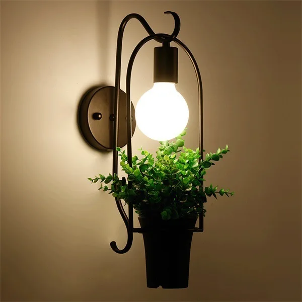 Antique Iron Lighting Garden Pots Potted Metal Industrial Plant Wall Light Kitchen Living Room Hotel Bar Shop Modern Wall Lamp