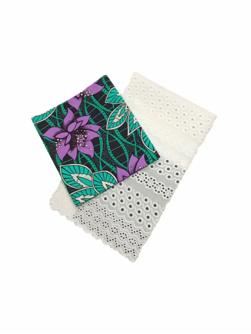 

cotton African fabric 2019 latest design 3yards wax print fabric with 2.5yards swiss lace set for women garment