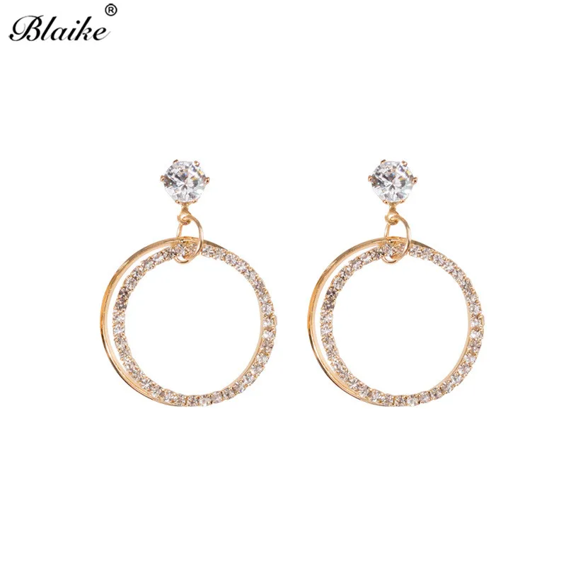 

Blaike Women CZ Crystal Zircon Big Round Circle Drop Earrings 925 Sterling Silver/Yellow Gold Filled Dangle Earring Jewelry Gift