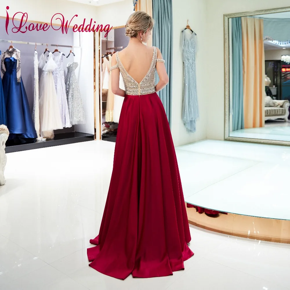 Женское вечернее платье iLoveWedding длинное с треугольным вырезом рукавами цвета