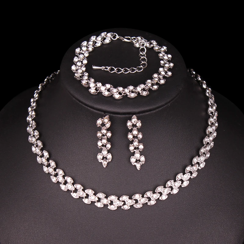 Fashion Elegant Bridal Necklace Earrings Bracelet Jewelry Sets for