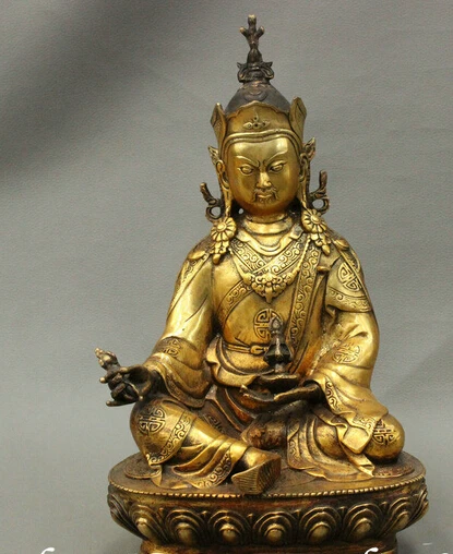 

bi003862 12" Tibet Buddhism Temple Bronze Gilt Guru Padmasambhava Rinpoche Buddha Statue