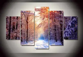 

Painting By Numbers 2016 Fashion Design Unframed Snowy Forest 5panels Painting On Canvas Wall Art Decorate Cuadros Decoracion