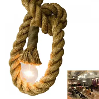 

1m 220V Hanging Light Holder Heads Retro Rope Loft Vintage Lamp Bedroom Dining Room Pendant Hand Knitted Hemp Rope Lights