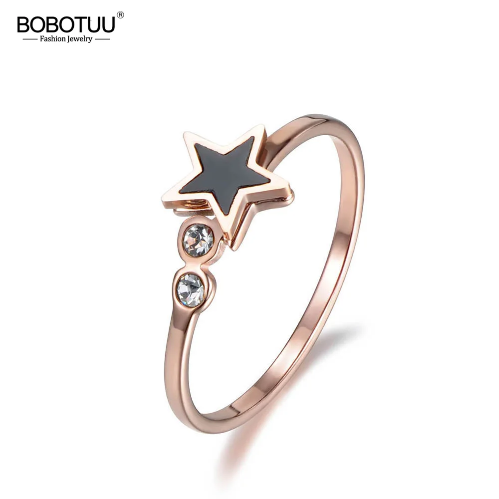 Женское кольцо в форме звезды BOBOTUU из нержавеющей стали цвета розового золота с