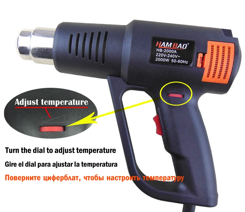 220 В 2000 Вт термофен промышленный Тепловая пушка пластиковый для сварки строительный фен с регулируемой температурой