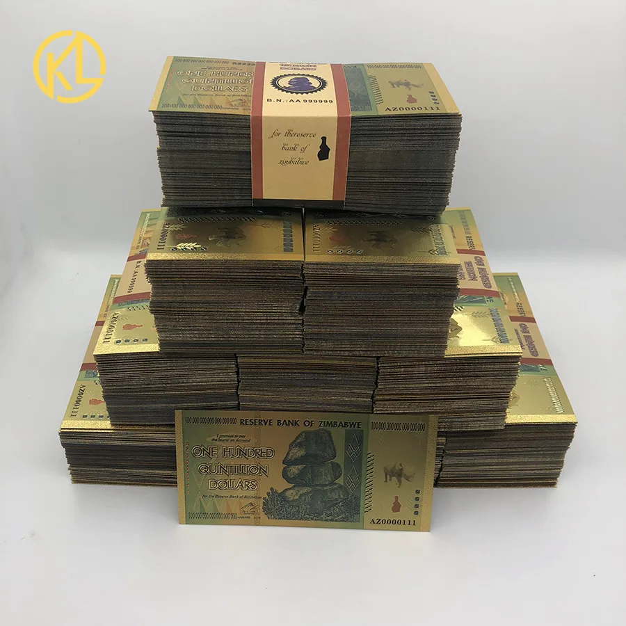 

Wholesale 1000pcs/lot Rhinoceros one hundred Quintillion Dollars Zimbabwe 24K Gold Banknote for souvenir and collection gifts