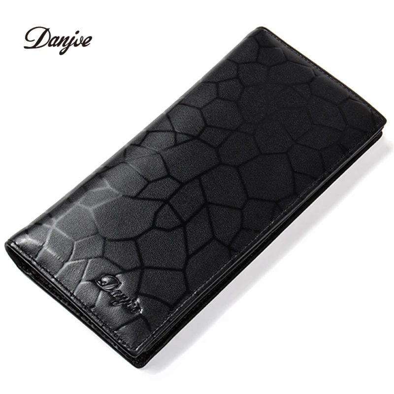 

DANJUE New Genuine Leather Purse Brand Men Wallets Long Black Stone Pattern Money Bag Man Cowhide Card Holder Vertical Money Bag