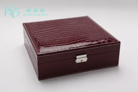 Крокодиловый узор кожа шкатулка мода стиль ювелирных изделий дисплей с зеркалом двухслойные большой ящик для хранения - Цвет: Dark red