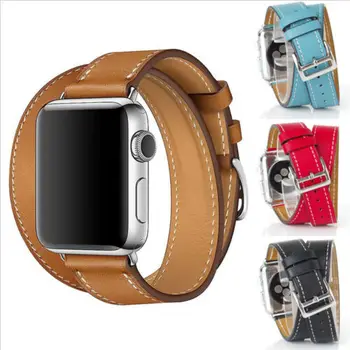 

Genuine Leather Double Circle Strap Replacement Band Watch Strap For Apple Watch Series 4 3 2 1 44mm 38mm 3C07