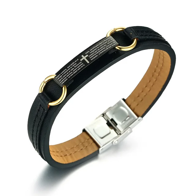 Men S Scripture Bracelets In Black Stainless Steel Cross Lords Men S Scripture Bracelets In Black Stainless Steel Cross Lords Prayer Tag Male Leather Bangle For