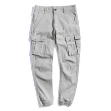 Мужские брюки карго в Военном Стиле, мужские хлопковые эластичные брюки, мужские повседневные однотонные брюки с карманами, большие размеры