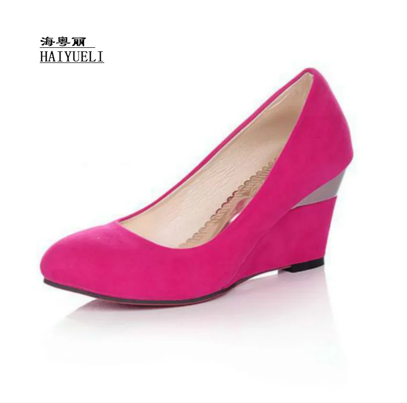 Fashion Women Wedge Shoes Round Toe Red Bottom High Heels Less Platform