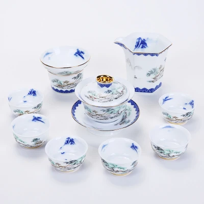 PINNY Цзиндэчжэнь, Китай голубой и белый фарфор китайский чайный набор кунг-фу чашка и блюдце винтажный керамический чайник - Цвет: B