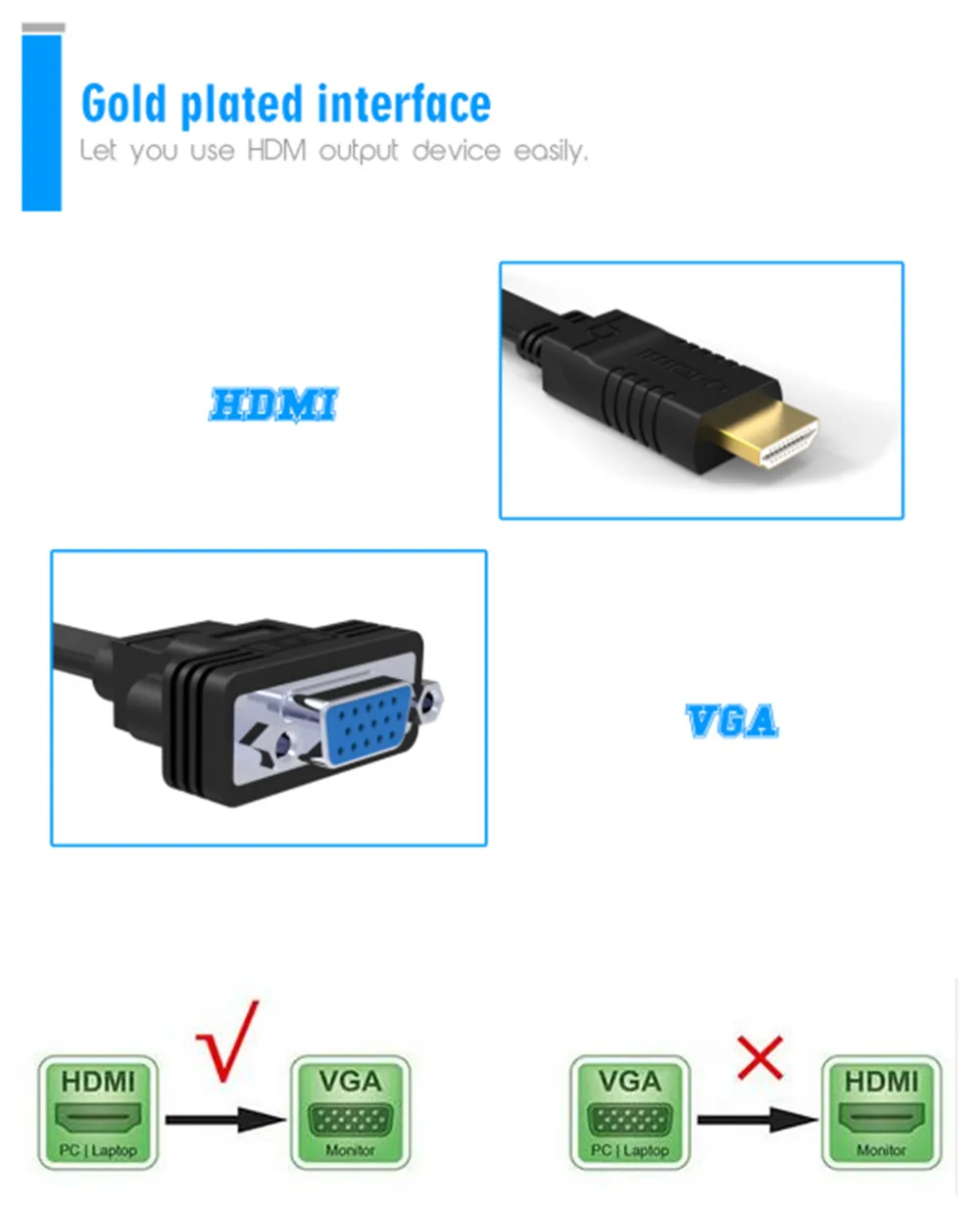 Vmade HDMI в VGA адаптер цифро-аналоговое видео аудио HD конвертер кабель 1080p 20 см UHD 4K для DVD HDTV адаптер для проектора