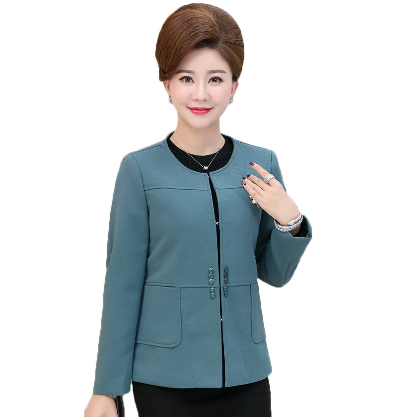 WAEOLSA Mature Woman Elegant Blazer Round Collar Jacket