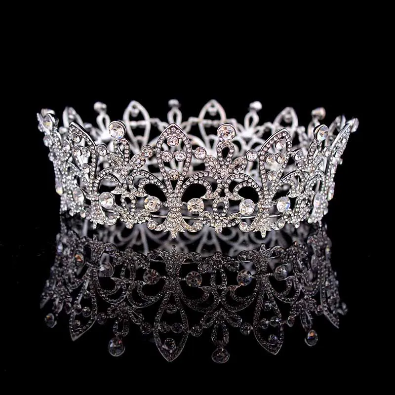 Luxury Bridal jewelry full crown Princess large round crystal crown