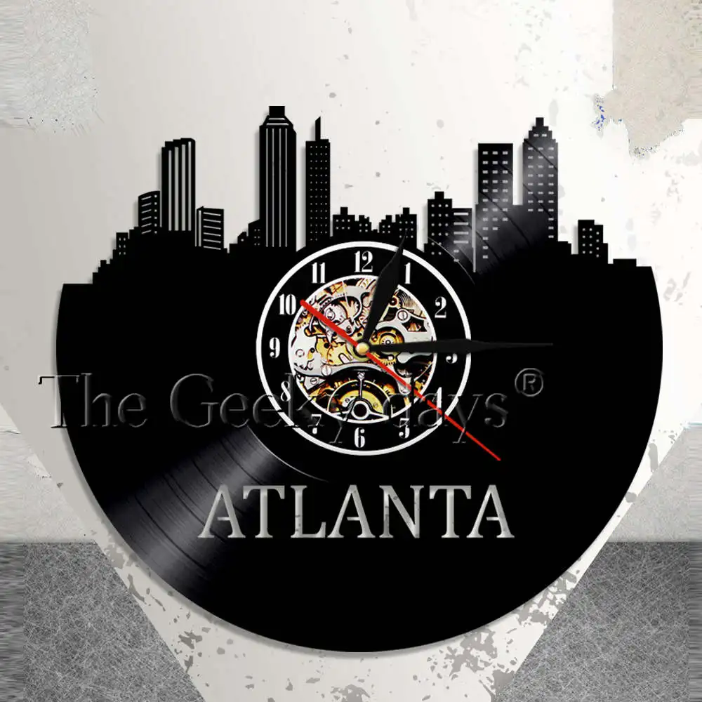 Atlanta Skyline Vinyl Record Clock GA Wall Art Atlanta Wall