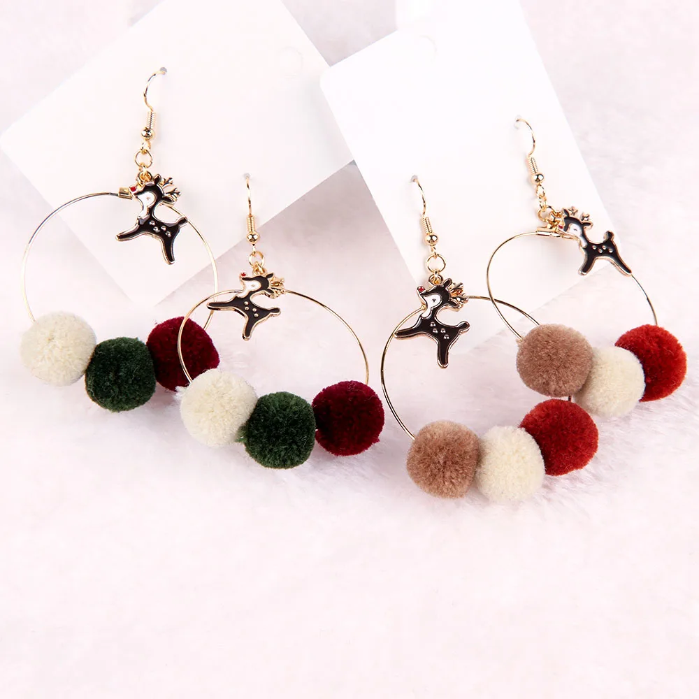 

Cute Christmas Deer Drop Earrings Sweet Colorful Lovely Fluffy Ball Earrings for Women Girls Best Gift Fashion Jewelry oorbellen