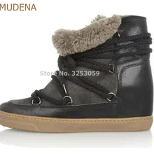 ALMUDENA/высококачественные женские ботильоны на меху со шнуровкой; теплые зимние ботинки; повседневная обувь на танкетке, визуально увеличивающая рост; кроссовки