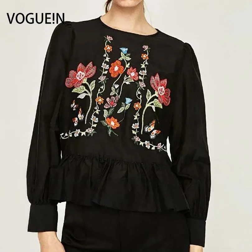 

VOGUE!N New Womens Ladies Chic Floral Butterfly Embroidery Long Sleeve Casual White Black Pullover Blouse Tops