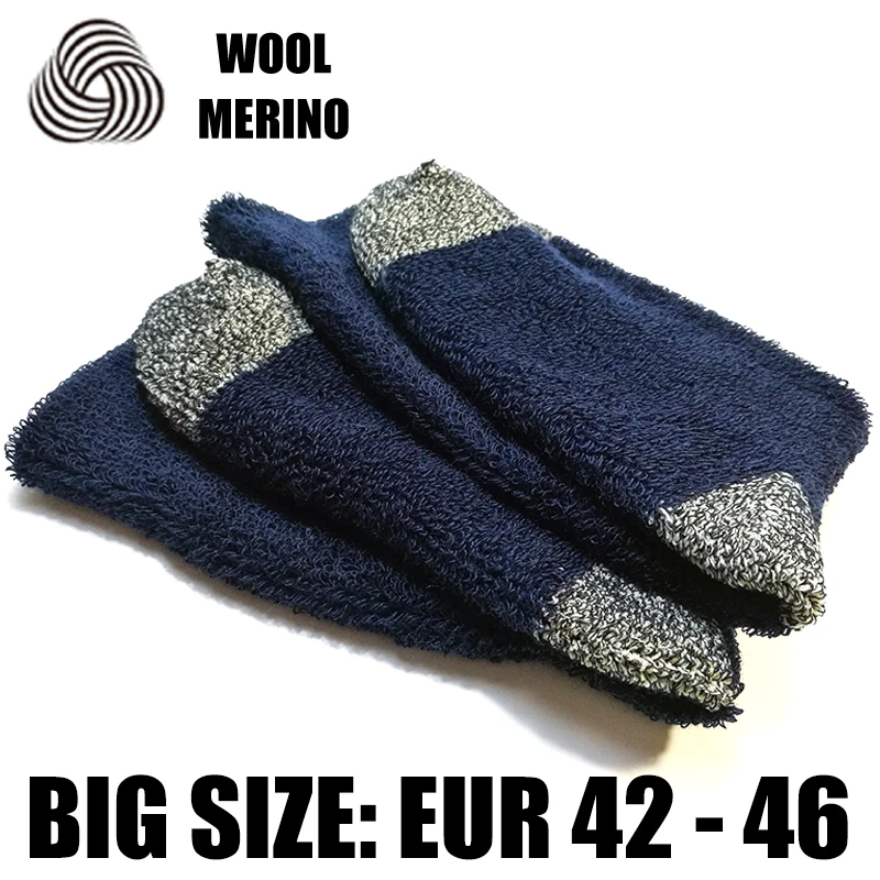 

YISHEGN Merino Wool Men's Winter Thick Thermal Socks Plus Size Full Cushion Warm Mens Crew Work Socks EXWSM006