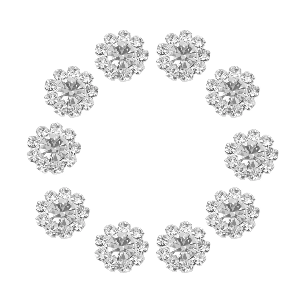 New Hot 10pcs 12mm Clear Crystal Flower Buttons Flatback Decoration DIY for Garment Bags Clothes Headband Gift Accessories