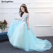 Floor Length Flower Girl Dresses 2018 Lake Blue Ball Gown First Communion Dresses for Girls Kids Formal Evening Party Dress Floor Length Flower Girl Dresses 2018 Lake Blue Ball Gown First Communion Dresses for Girls Kids Formal Evening Party Dress