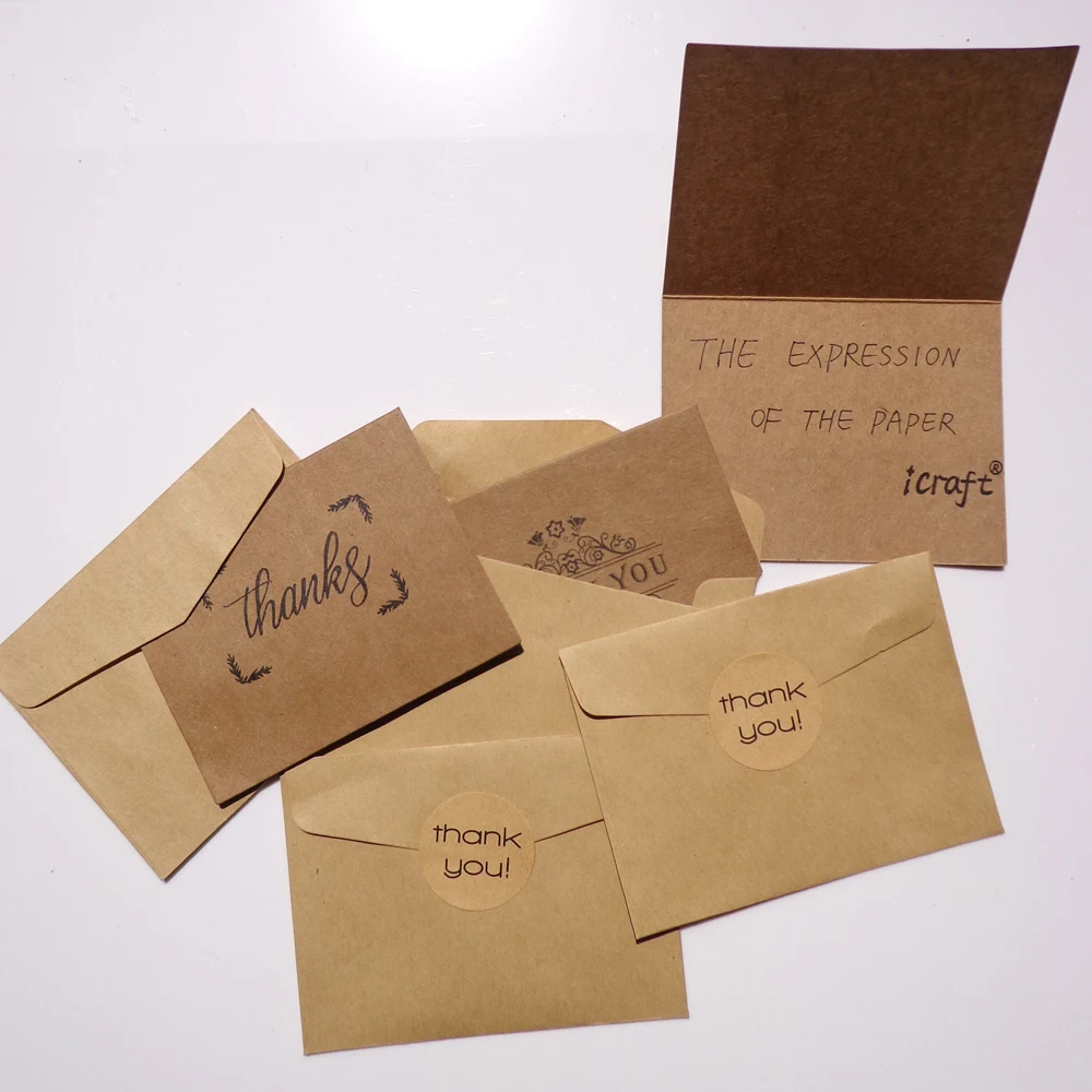 6 комплектов(18 шт.) спасибо крафт-бумага бумажные конверты карты печать наклейки Детские Канцелярские товары школы коричневая бумага поздравительные открытки конверты