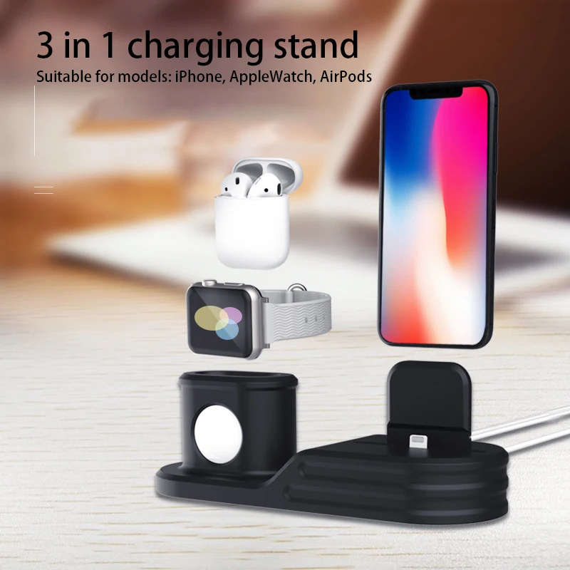 

3 in 1 Fast Wireless Charger Dock Stand for Apple Watch 3 2 1 Charging Pad for airpods iphone X XR XS Max 8 7 6 Dock Station