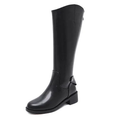 

2018 autumn and winter round head trend women's shoes retro straight boots back zipper new long flat with slim high boots
