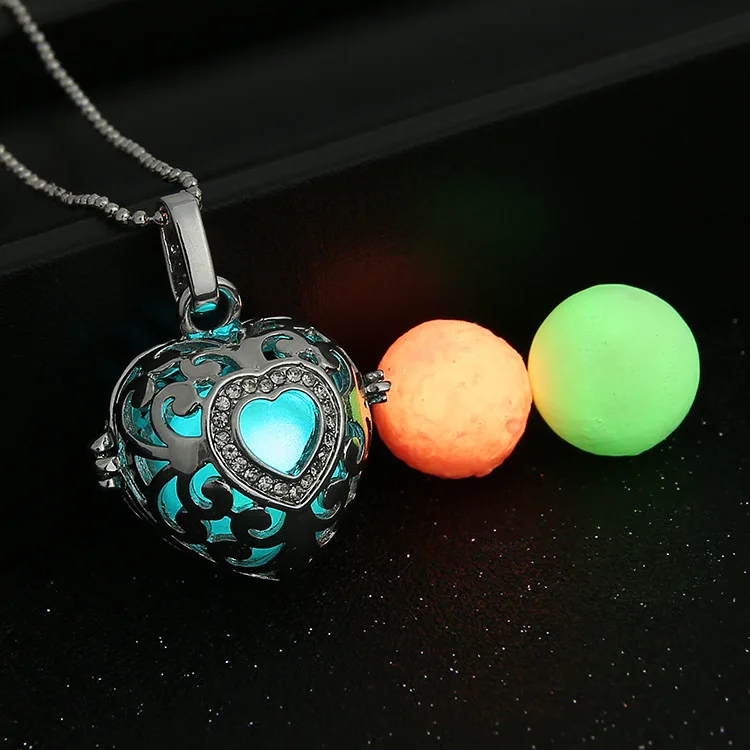 Magic Locket Hollow Heart Glow in the Dark Oil Diffuser font b Necklace b font font