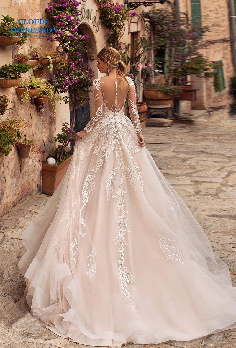 Сексуальное с длинным рукавом элегантное Бохо кружевное свадебное платье с аппликацией Vestido De Novia белое свадебное платье