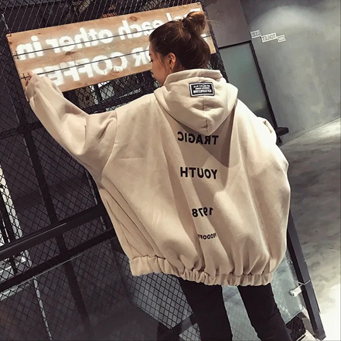 

Hooded jacket women's sweatshirt zipper long Loose and thick preppy style letter print hoodie sudaderas korean clothes TQ4715W