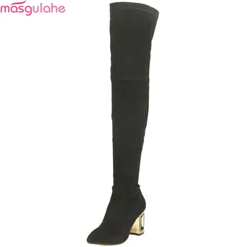 

Masgulahe fashion new arrival women boots zipper cow suede ladies boots square heel leather sexy over the knee boots big size