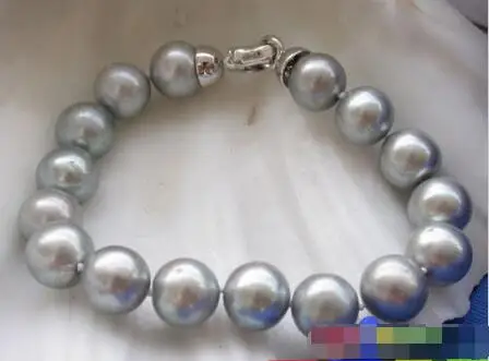 

FREE SHIPPING HOT sell new Style >>>>AA++ 8" 12mm ROUND GRAY FRESHWATER PEARL BRACELET p2136
