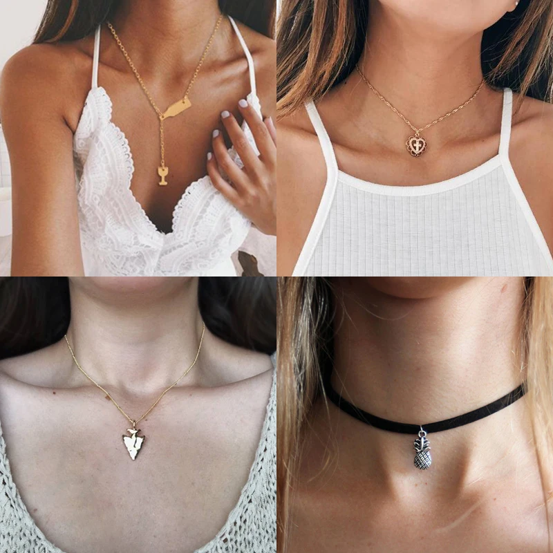 

Tenande New Fashion Multi Layer Beads Opal Water Droplets Love Hearts Chain Necklaces Pendants for Women Vintage Party Jewelry