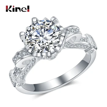 

Kinel Fashion Zircon Ring White Gold Color CZ Stone Wedding Jewelry Crystal Filled Classic Finger Anillos Mujer Gift