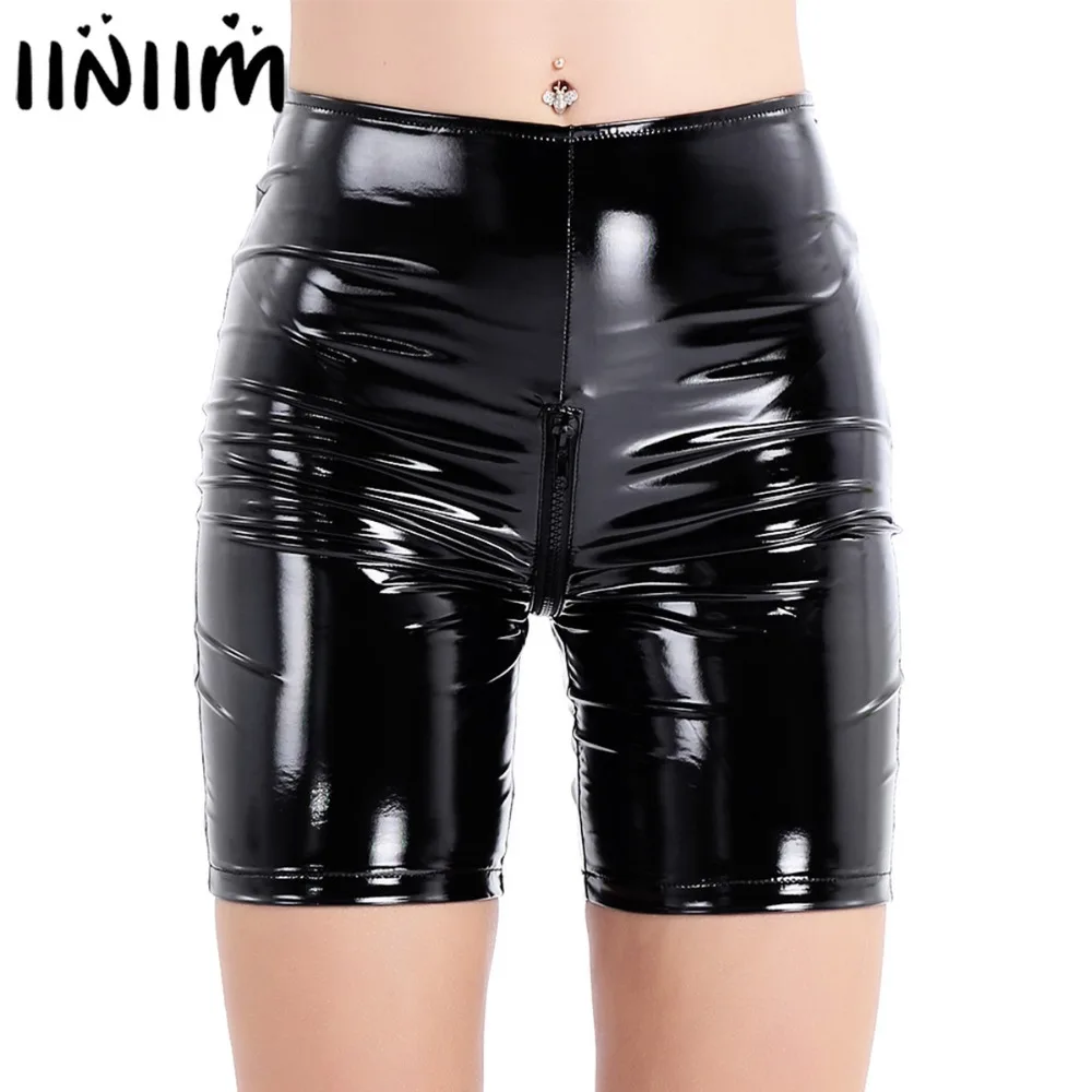 

iiniim Womens Welook Sexy Clubwear Pole Dance Shorts Zippered Crotch Sexy Tight Shorts Panties for Ladies Costumes Underwear