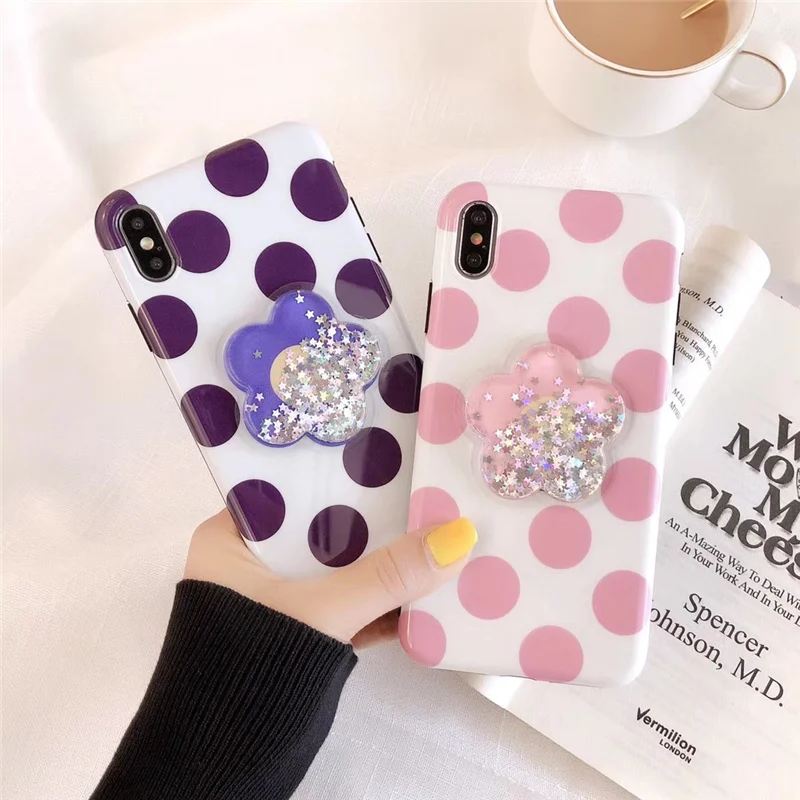 Lovely jelly liquid flower quicksand case for iphone 8 7plus xs max xr x 6 6s cute round dot glossy fashion Phone Back Cover |
