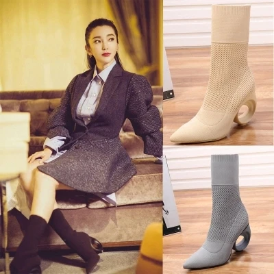 

Women's boots 2018 autumn and winter new pointed high-heeled hollow with a tube boots women's booties wild wool luxury brands