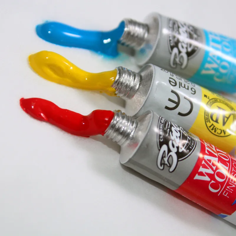 6ML 12 Colors Tubes Set Watercolor Paints Professional Water Paint Hand Painted Canvas Pigment Art Supplies Free Brush