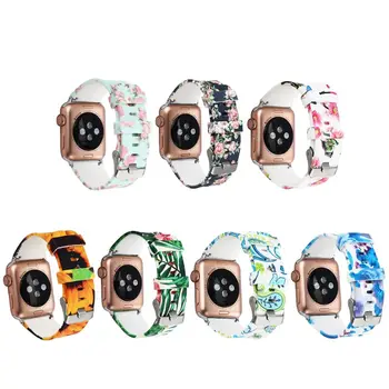 

Soft Silicone Watchband 38mm 42mm For Apple Watch Band 1/2/3/4 Series 40mm 44mm Printing Flower Style Strap For iwatch Bracelet