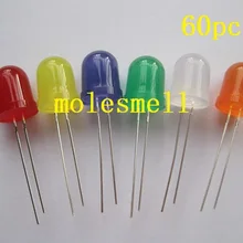 Цвет Фул 60 шт. 6 значение 10 мм рассеянный красный, желтый, синий, зеленый, белый, белый, orange красные/зеленые/голубые/желтые/белые Светоотражающие лампы, светодиодный смешанные цвета светодиодный 10 шт. каждый Цвет