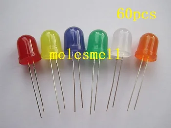 

Colorful 60PCS 6 value 10mm diffused red,yellow,blue,green,white,orange R,G,B,W,Y,O LED mixed colors led 10pcs each color
