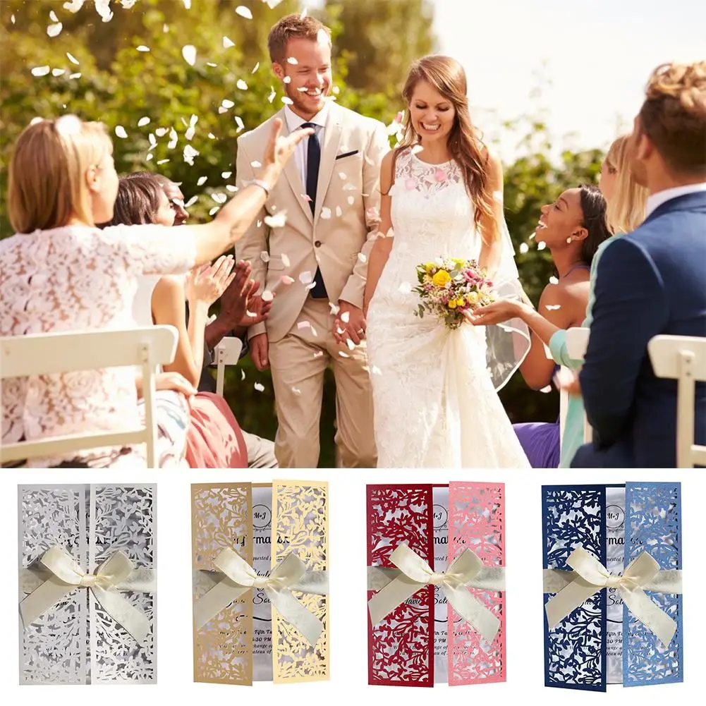  10PCS European Bow Hollow Invitations Holiday Marriage Invitations Vintage Wedding Gift Greeting Ca - 33024789731
