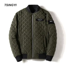 Tsingyi 4XL модная осенне-зимняя мужская куртка с ромбовидной решеткой, черная зеленая белая синяя красная парка Homme с длинным рукавом, мужское зимнее пальто