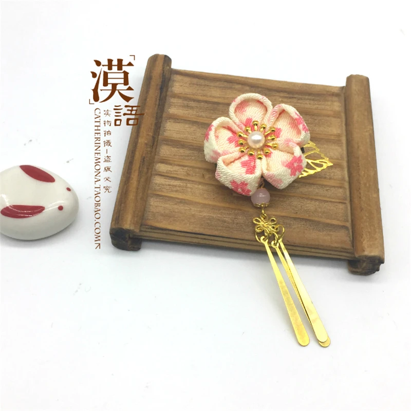 Hand Made Hairpin Cotton Cloth Hair Clip Cherry Barrettes Japanese Style Anime Cosplay Custom Accessories Kimono Fan | Тематическая