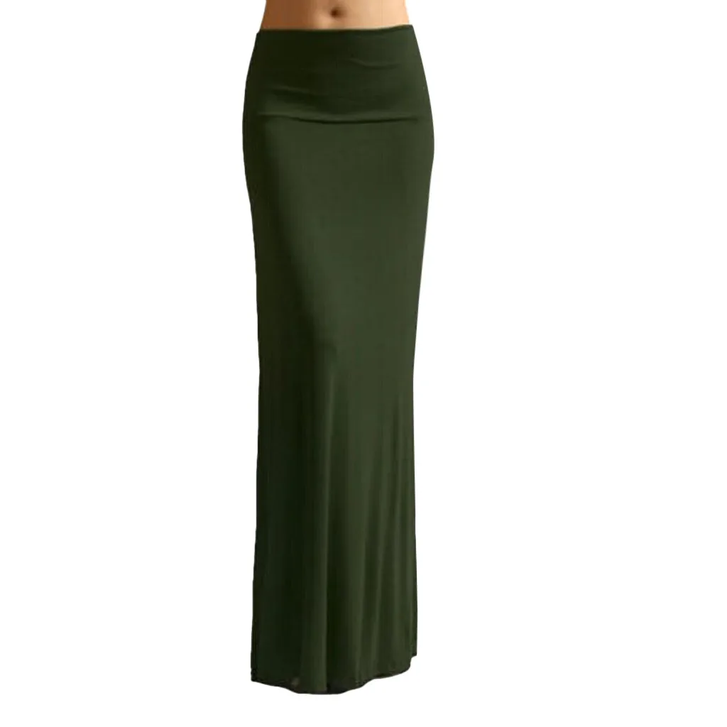 Army Green Летняя женская юбка размера плюс, длина до пола, макси юбка, Русалка, одноцветная, цыганская, длинная, Джерси, облегающая, макси юбка, Женская юбка L0325 - Цвет: Army Green